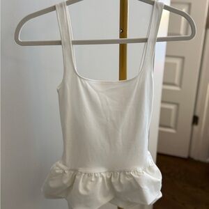 Zara White Ruffled Hem Top